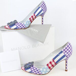 NEW MANOLO BLAHNIK Hangisi Patch Embellished Heeled Pumps